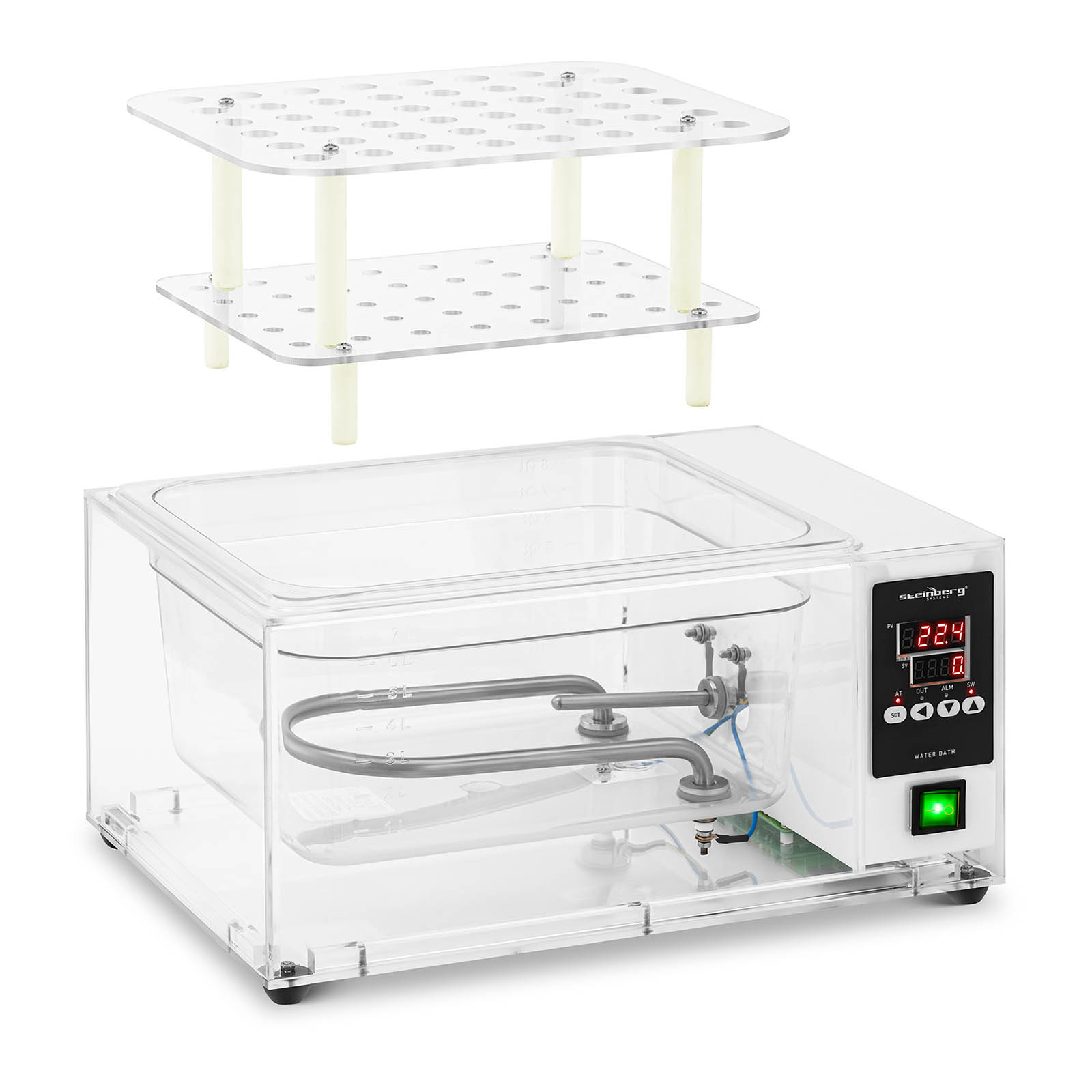 Laboratorium waterbad - digitaal - 9 l - transparant - 5-100 °C - 280 x 220 x 150 mm