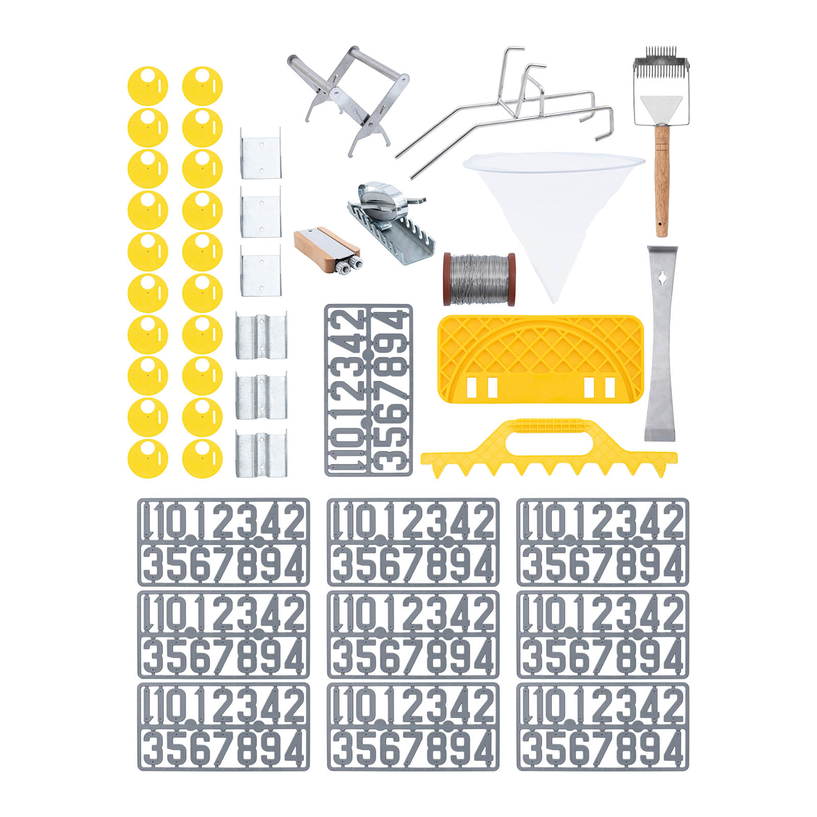 Bijenteelt Starter Kit - 45 stuks - stokbeitel - honingraatdraad - spanner - bijenkorfband - cijfers - emmerhouder - ontdopje